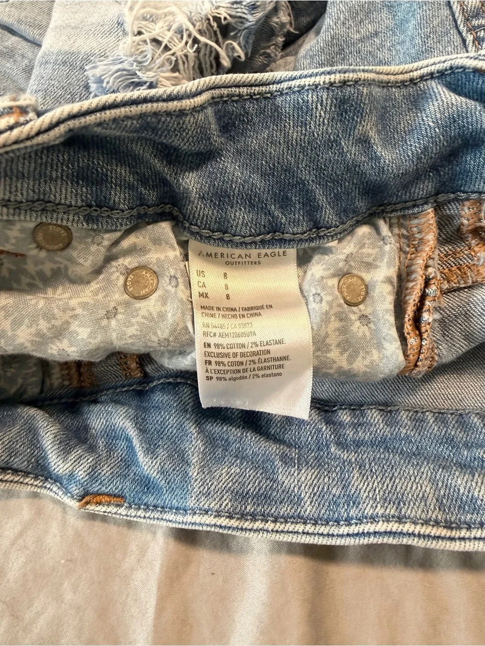 American Eagle Outfitters Women’s Light Blue Distressed Denim Cutoff Shorts